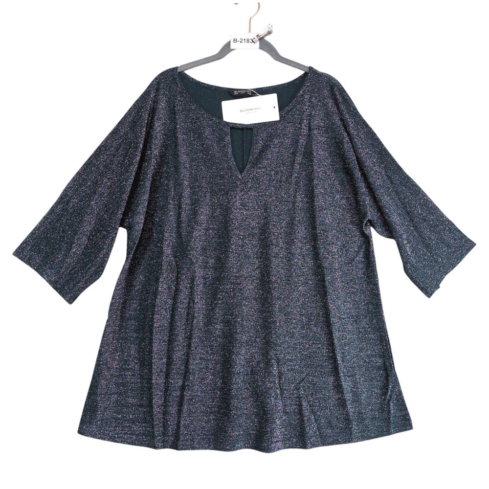 NWT BloomChic Green Metallic Shimmer Blouse Womens 12 Dolman Sleeve Keyhole Neck